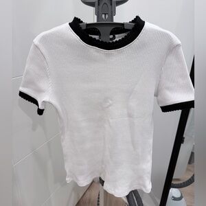 Zara White Top with black trim Size M
